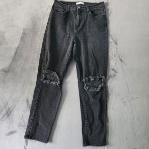 Vibrant MIU‎ Jeans Women Size 11/29 Black Distressed Straight Leg Denim